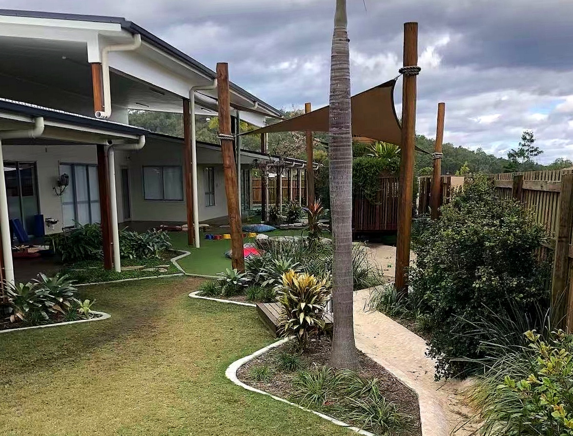 Goodna completed childcare centre — Landscaped outdoor learning area