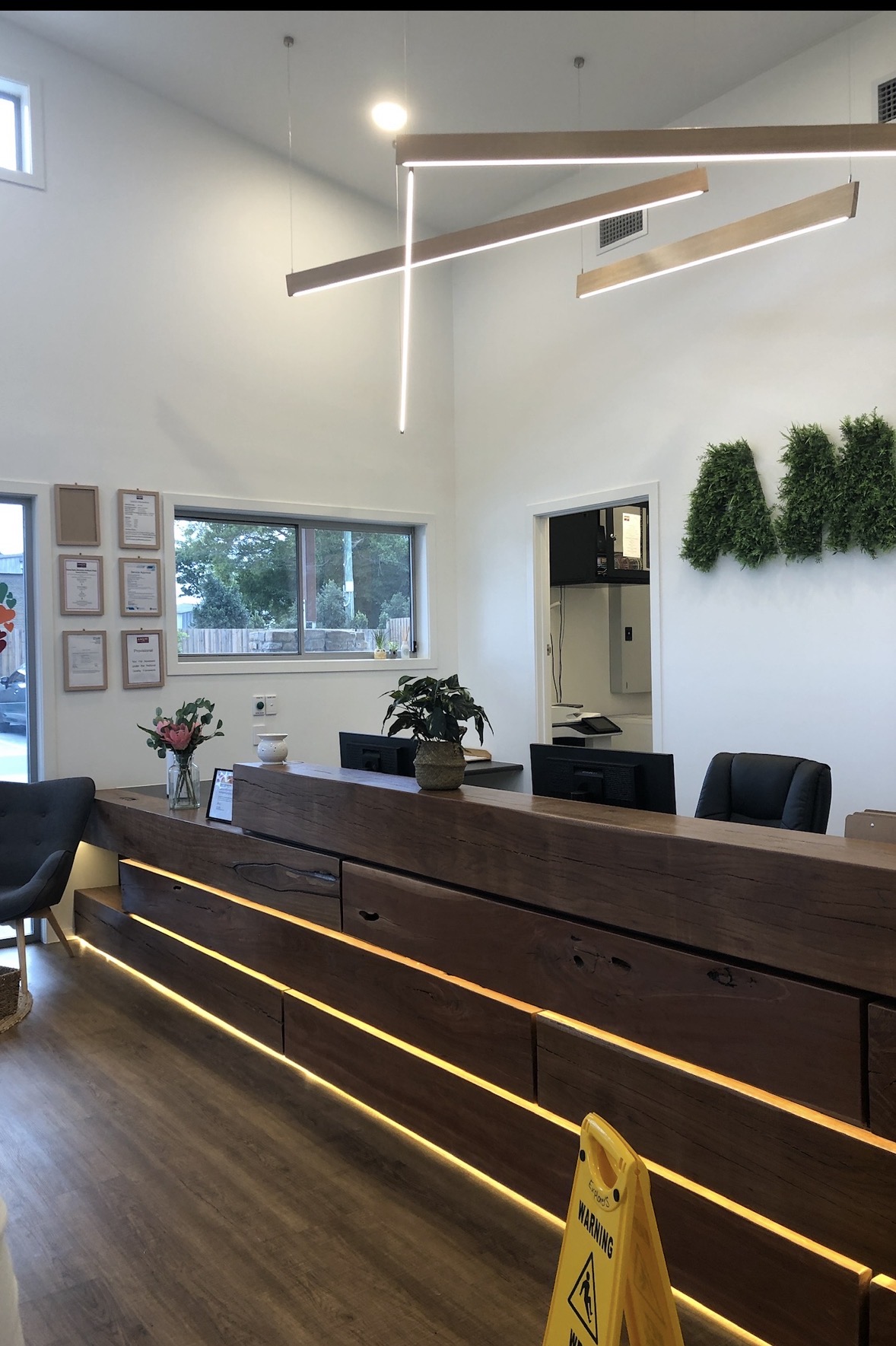 Goodna completed childcare centre — Reception and timber front desk